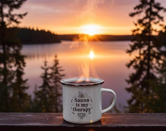 Emaille mok sauna is mijn therapie | Finse sauna kampeerbeker | Nordic Nature Finland-cadeau