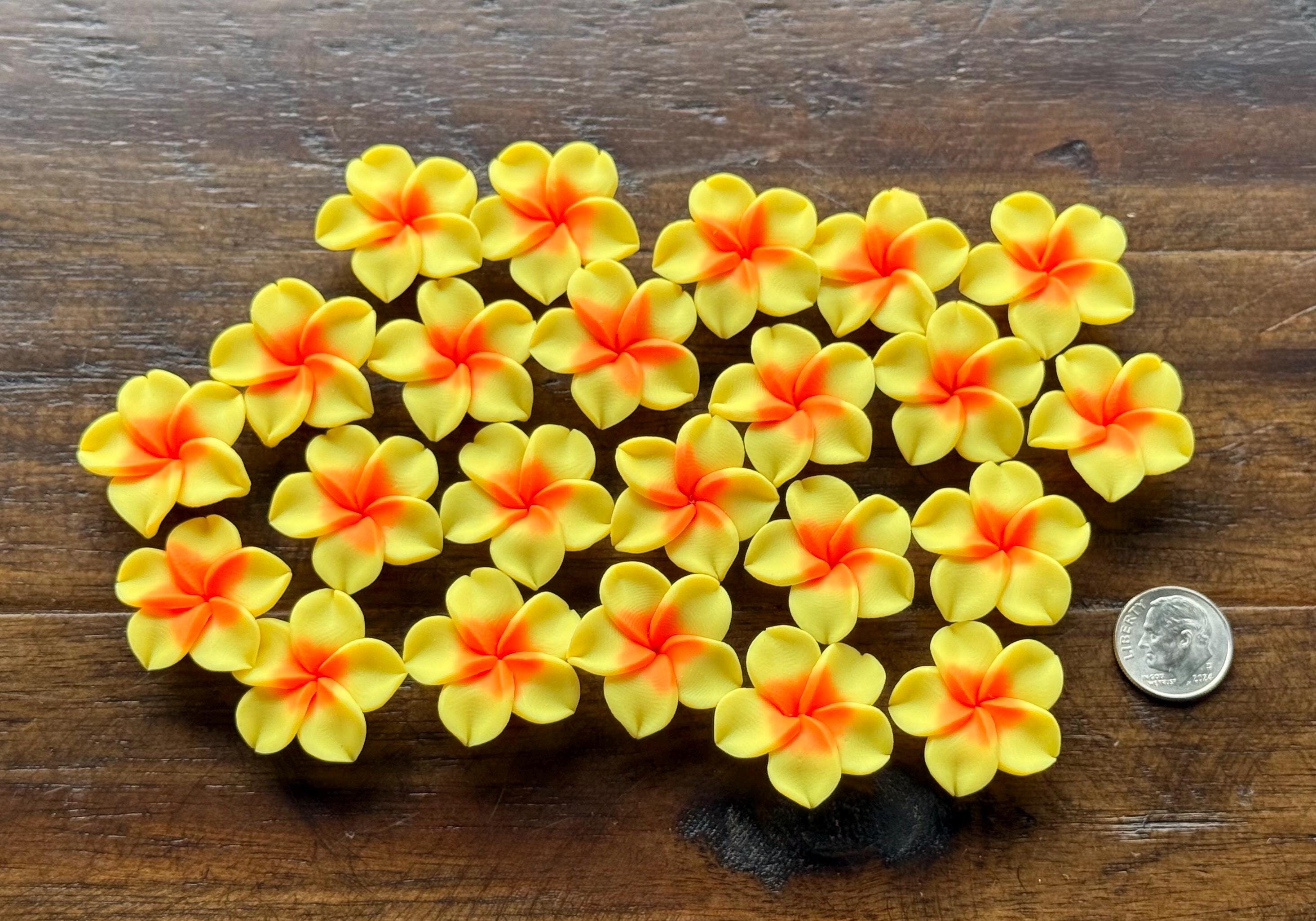 10 Pcs Yellow/orange Plumeria Frangipani Flower Polymer Clay Beads