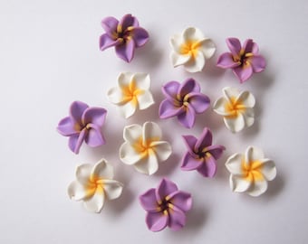 10 pcs Plumeria Frangipani Flower Polymer Clay Beads/Flatback 25mm