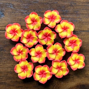 10 pcs Yellow and Orange Plumeria Frangipani Flower Polymer Clay Beads/Flatback 25mm