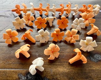 30mm Mixed Colors Orange, Light Orange, and White Puakenikeni Flower Polymer Clay Beads-center hole