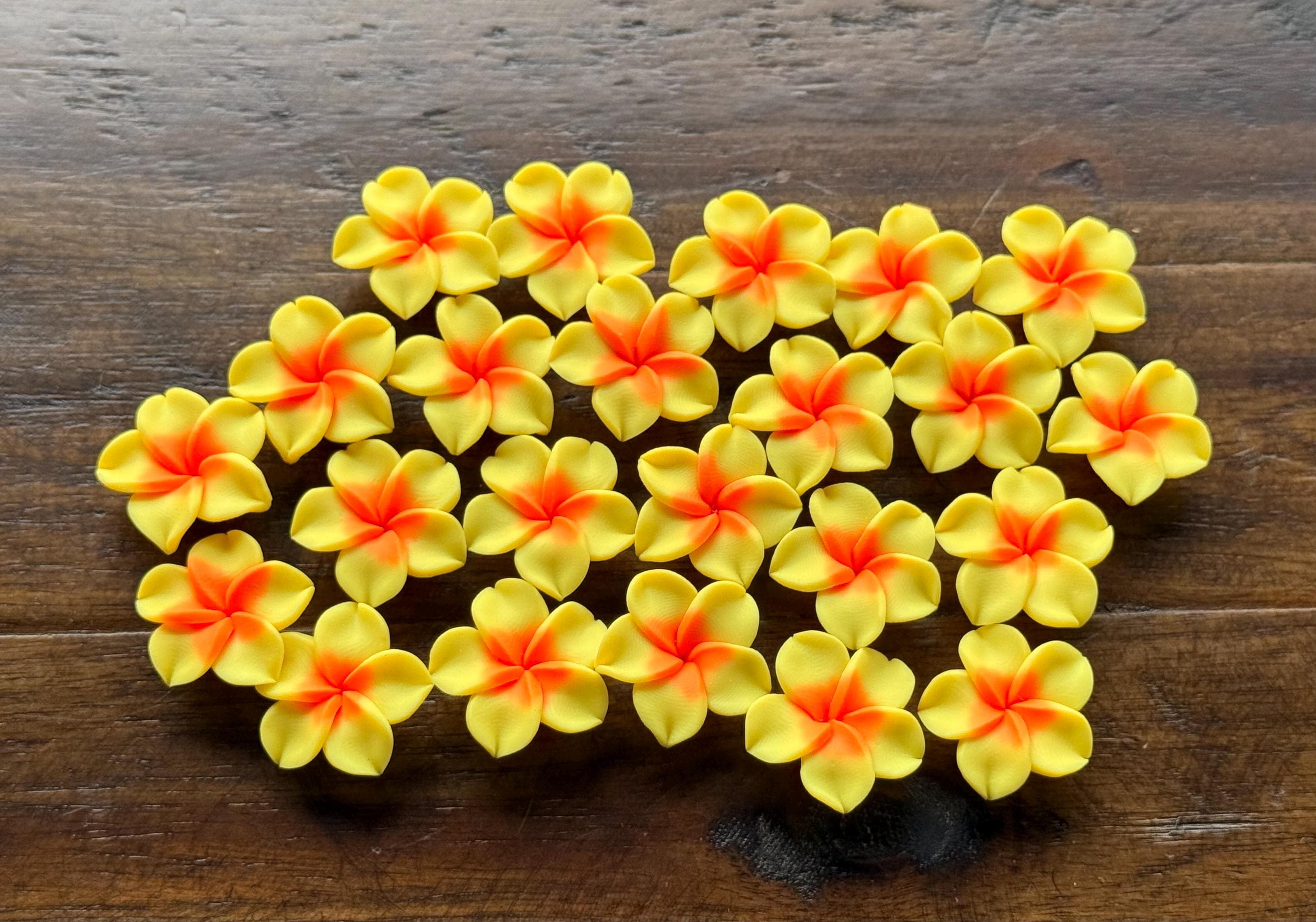 10 Pcs Yellow/orange Plumeria Frangipani Flower Polymer Clay Beads