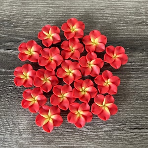 10 pcs Red Plumeria Frangipani Flower Polymer Clay Beads/Flatback 25mm