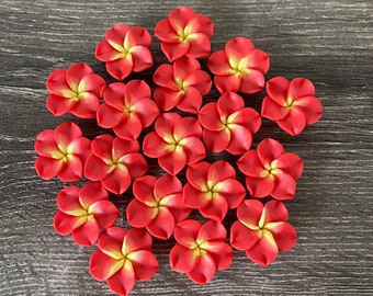 10 pcs Red Plumeria Frangipani Flower Polymer Clay Beads/Flatback 25mm