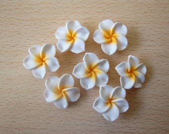 10 pcs Plumeria Frangipani Flower Polymer Clay Beads/Flatback 25mm