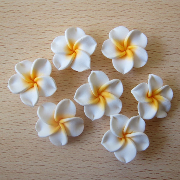 10 pcs Plumeria Frangipani Flower Polymer Clay Beads/Flatback 25mm