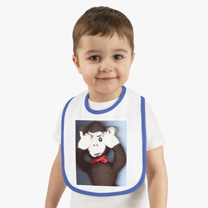 Whimsical Monkey Baby Bib, Cute Baby Gift, Funny Nursery Accessory, Baby Shower Present, Kids Feeding Bib, Infant Apparel