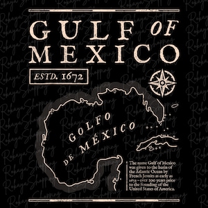 Golfe du Mexique 1672 carte amateur T-Shirt Design PNG, chemise de carte vintage, conception du golfe des États-Unis, téléchargement numérique