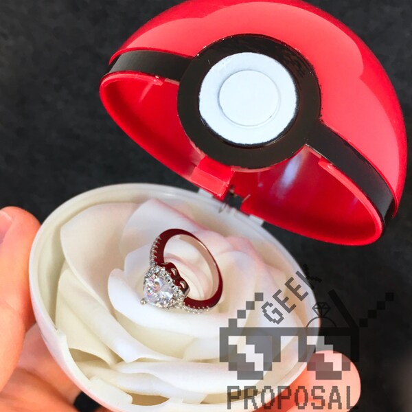 RED PROPOSAL PoKEBALL Rose Ring Box Case Container Poke Ball Toy Cosplay Prop Kawaii Costume Nerd Wedding Engagement USA "I Choose You"