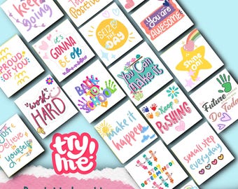Printable Lunchbox Notes, Instant download Notes, Lunchbox Cards for Kids, Back to School Printable Inspire Motivational Quotes for Students