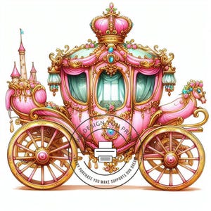 10 Clip Art di carrozze reali da favola / Carrozza della principessa rosa e oro JPEG / Download digitale fantasy vintage per inviti e artigianato