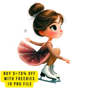 10 Whimsical Cute Girl Figure Skater PNG Transparent Clipart, Cute Girl Figure Skater, Ice Ballerina in Tutu Dress, Dance Sports Clipart
