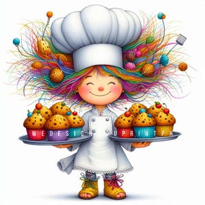 10 Cute Quirky Chef Girl Clipart JPG, Colorful Hair Little Muffins Chef Cook Clip Art, Fall Cooking Digital Art for Stickers, Sublimation