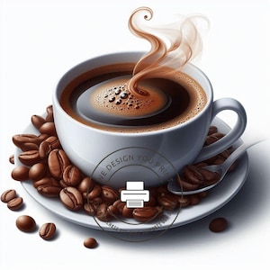 Pacote de 10 clipart de café | Xícara de café fumegante JPG | Download digital de grãos de café | Arte de café realista para logotipos, menus e sublimação