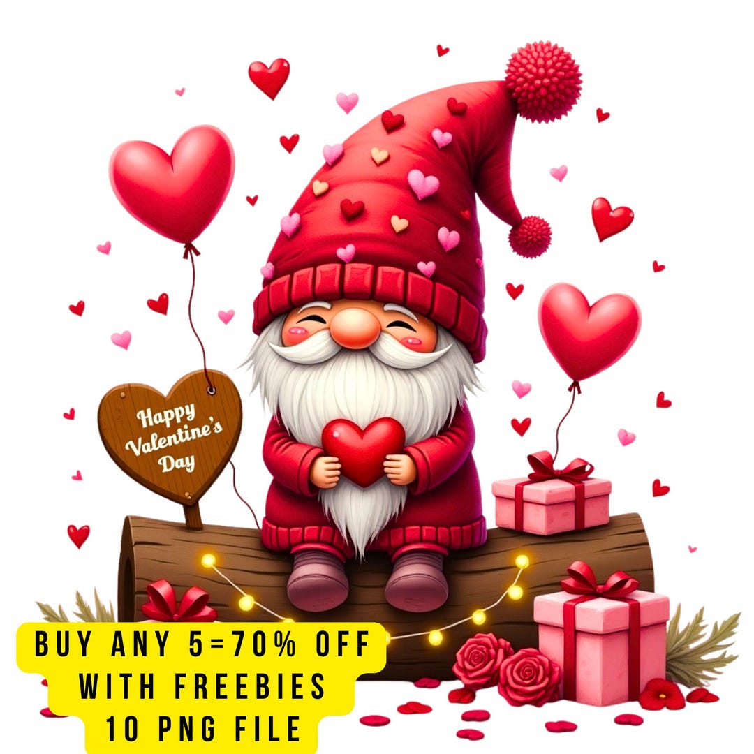 10 Valentine Gnome Clipart Set, Cute Love Gnome PNG Clip Art, Romantic ...