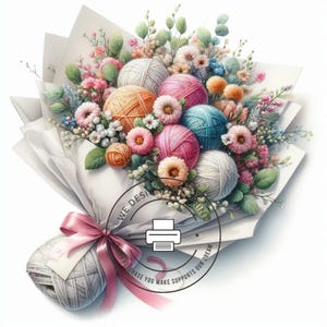 10 Blumen Garn Blumenstrauß Clip Art | Strick- und Häkelästhetik JPG | Wasserfarbe sofort digitaler Download für Handwerker & DIY-Projekte