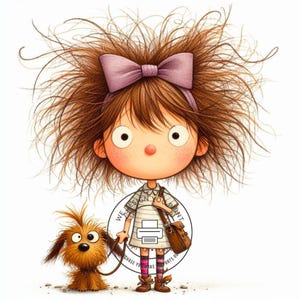 10 Whimsical Quirky Girl and Dog Clipart, High Quality 300 DPI JPG White Background, Digital Instant Download Printable Clip Arts