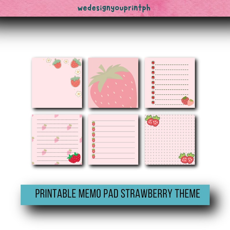 Strawberry Instant Download Printable Memo Pad Set | Pink Printable ...
