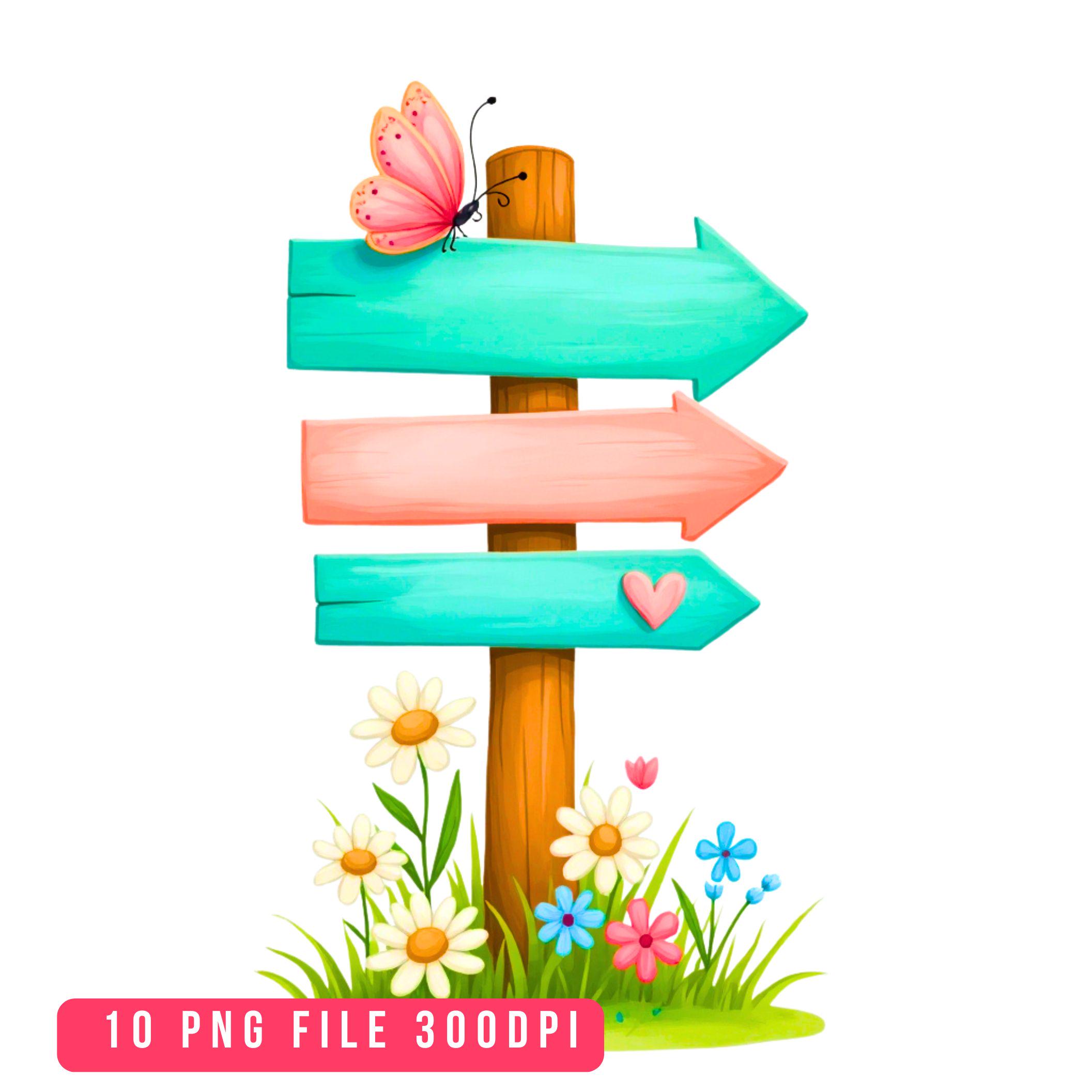 10 Spring Direction Sign Clipart PNG, Colorful Arrow Signpost, Garden ...