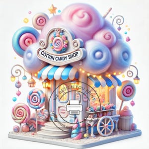 10 Clipart de loja de algodão doce JPG, Loja de doces fofa, Download digital de Candyland pastel, Ilustração de loja de doces | Clipart de algodão doce kawaii