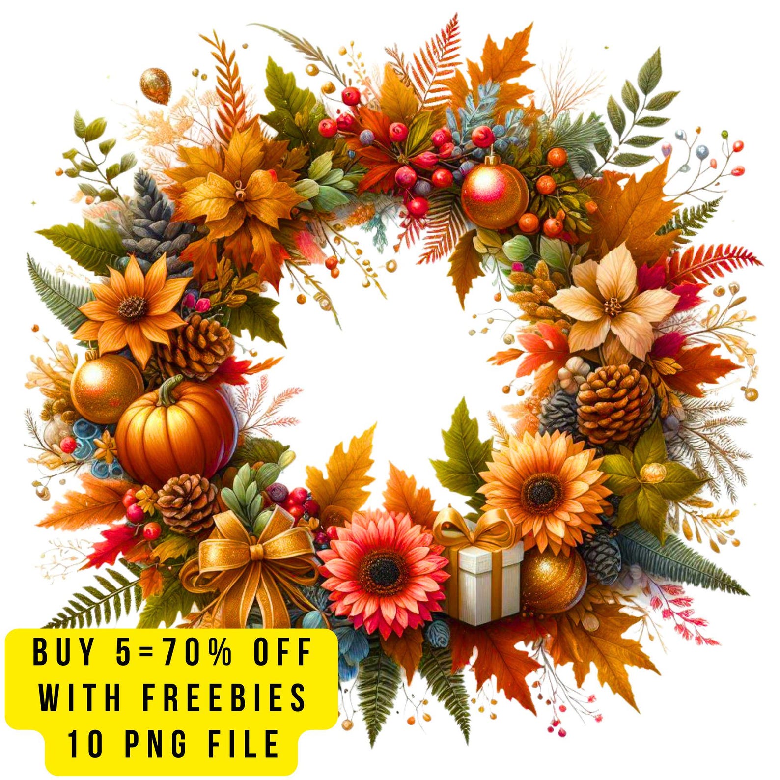 10 Autumn Fall Floral Wreath Clipart PNG, Clipart Autumn Fall ...