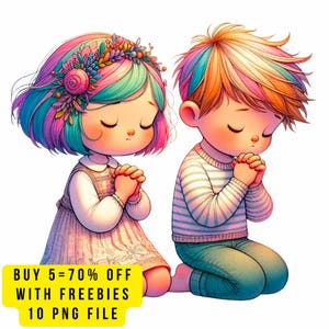 10 Clipart trasparenti in formato PNG di bambini che pregano, ragazzo e ragazza inginocchiati in preghiera, Clip art di bambini che pregano, arte di preghiera e fede di ragazzo e ragazza