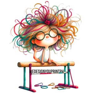 10 Gymnast Girl Clipart JPG, Colorful Cartoon Girl Kids Gymnastics Clip Art, Cute Sporty, Girl Playing Gymnastics, Digital Instant Download