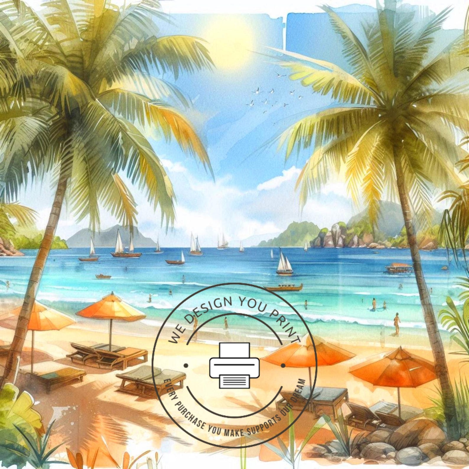 Tropical Summer Beach Clipart PNG, Sunny Summer Vacation Clip Art, Palm ...