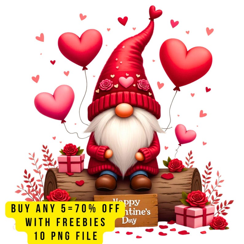 10 Valentine Gnome Clipart Set, Cute Love Gnome PNG Clip Art, Romantic ...