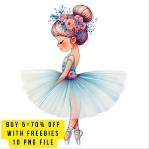 10 Ballerina Girl Clipart PNG Transparent, Ballet Dancer in Tutu Skirt, Cute Ballet Printable, Floral Tutu Art, Ballet Sublimation Design