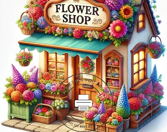 10 nyckfulla blomsterbutiksbutik Clipart JPG, blomsterbutik Clipart, söt blomsterbutik, 3D Clipart blomsterbutik, digital nedladdningsbar konst