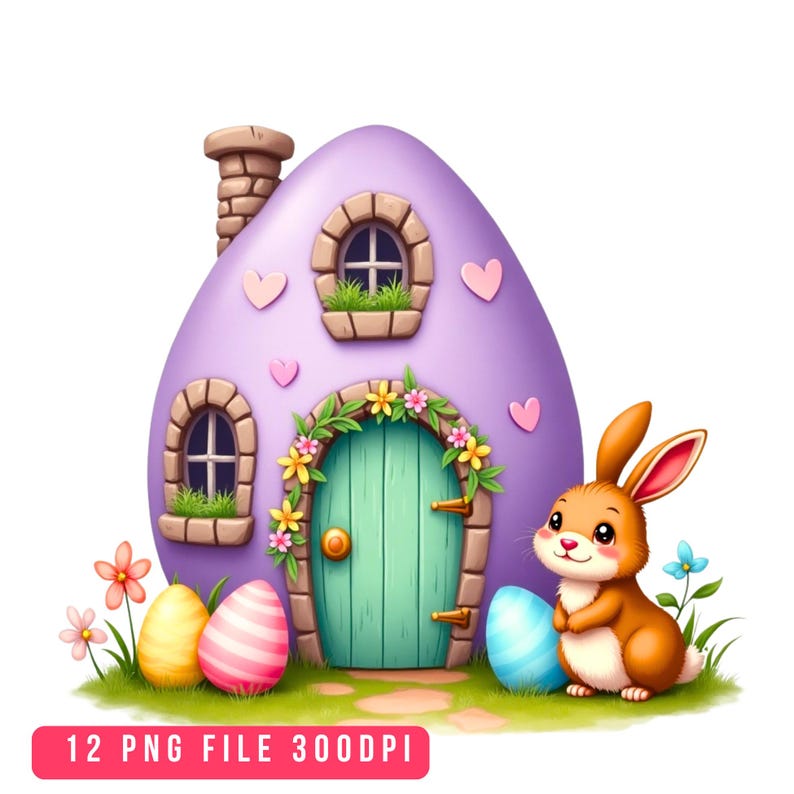 Cute Easter Bunny Houses Clipart PNG, Pastel Fairy Egg Homes Clip Art ...