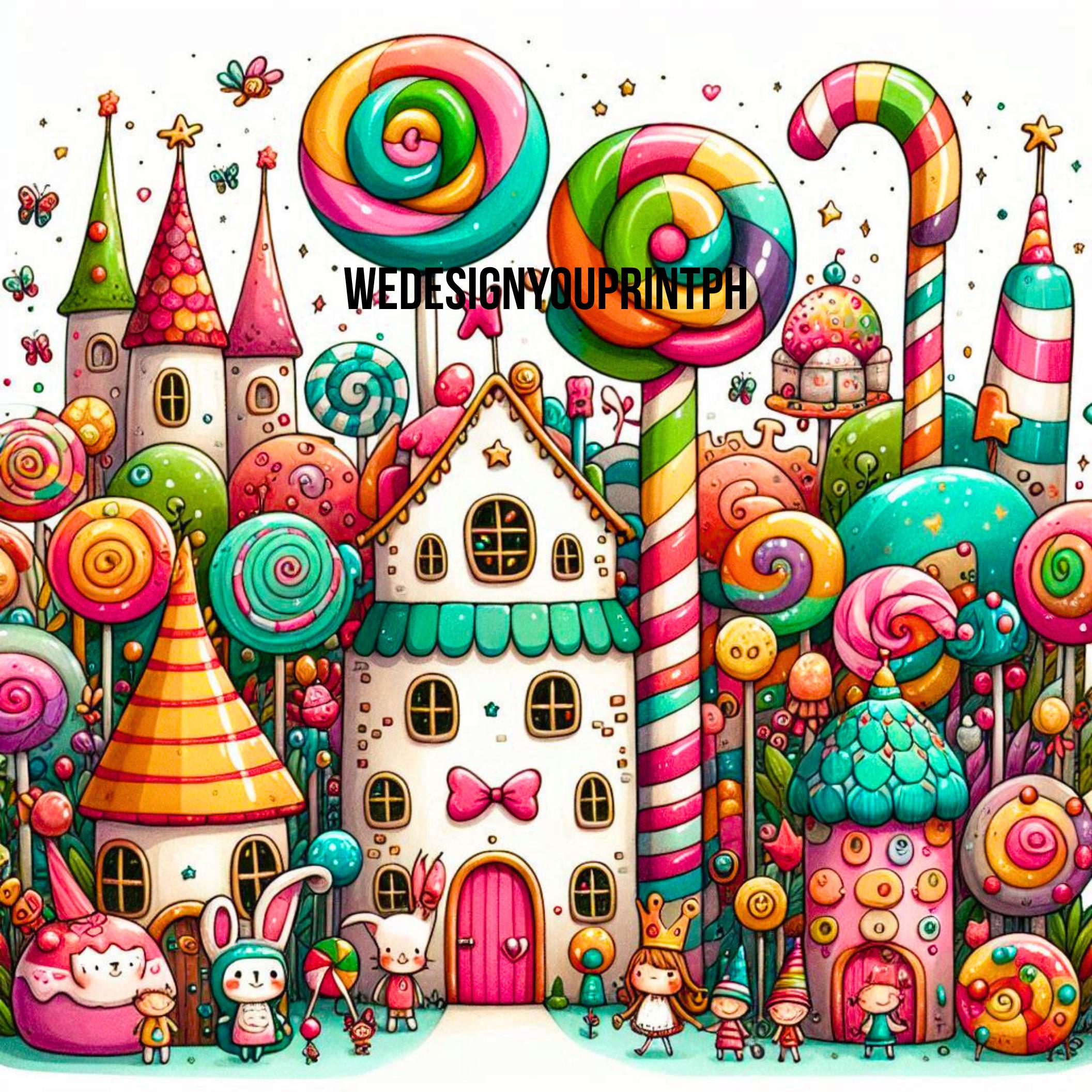 10 Sweet Candyland Clipart JPG, Fantasy Candy House Clip Art, Cute