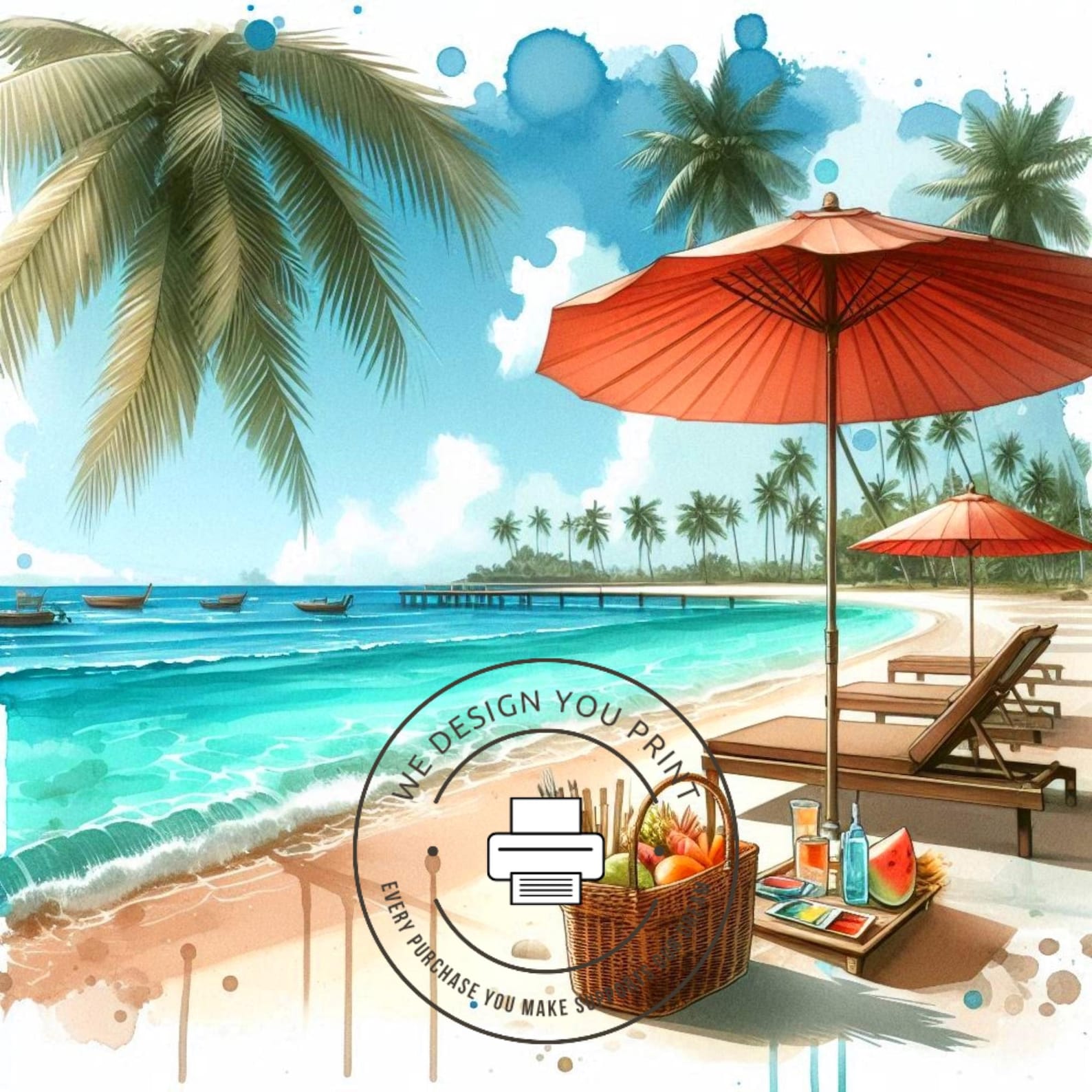 Tropical Summer Beach Clipart PNG, Sunny Summer Vacation Clip Art, Palm ...