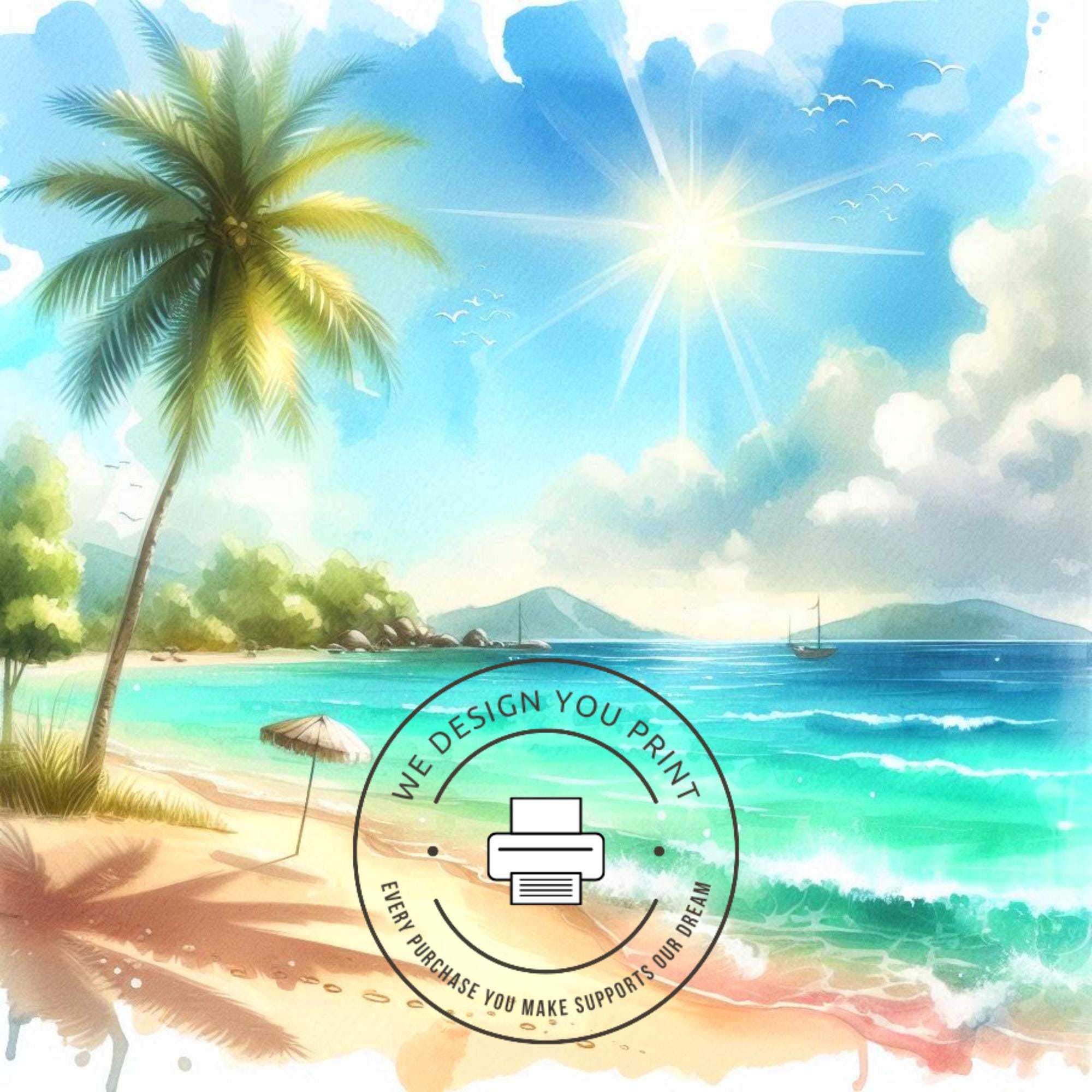 Tropical Summer Beach Clipart PNG, Sunny Summer Vacation Clip Art, Palm ...