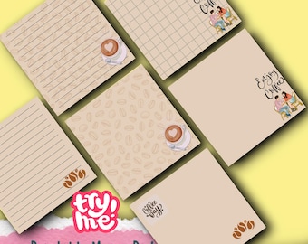 Coffee Theme Instant Download Printable Memo Pad Set, Printable Notepad Set, Digital Printable Stationery Set, Kawaii Notepads Set