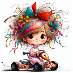 10 Cute Go Kart Girl Racer Clipart JPG, Whimsical Racing Cute Girl Clip Art, Quirky Cartoon Girl Sports Racing, Cute Sports Clip Art Kids