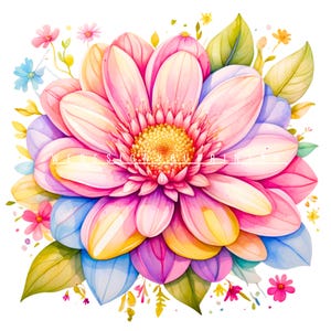 10 clipart de flores em aquarela JPG, clipart de buquê floral brilhante, impressão botânica colorida, arte digital para jardim de primavera, sublimação