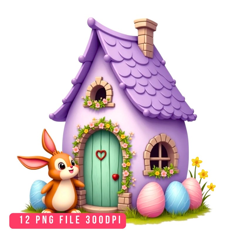 Cute Easter Bunny Houses Clipart PNG, Pastel Fairy Egg Homes Clip Art ...
