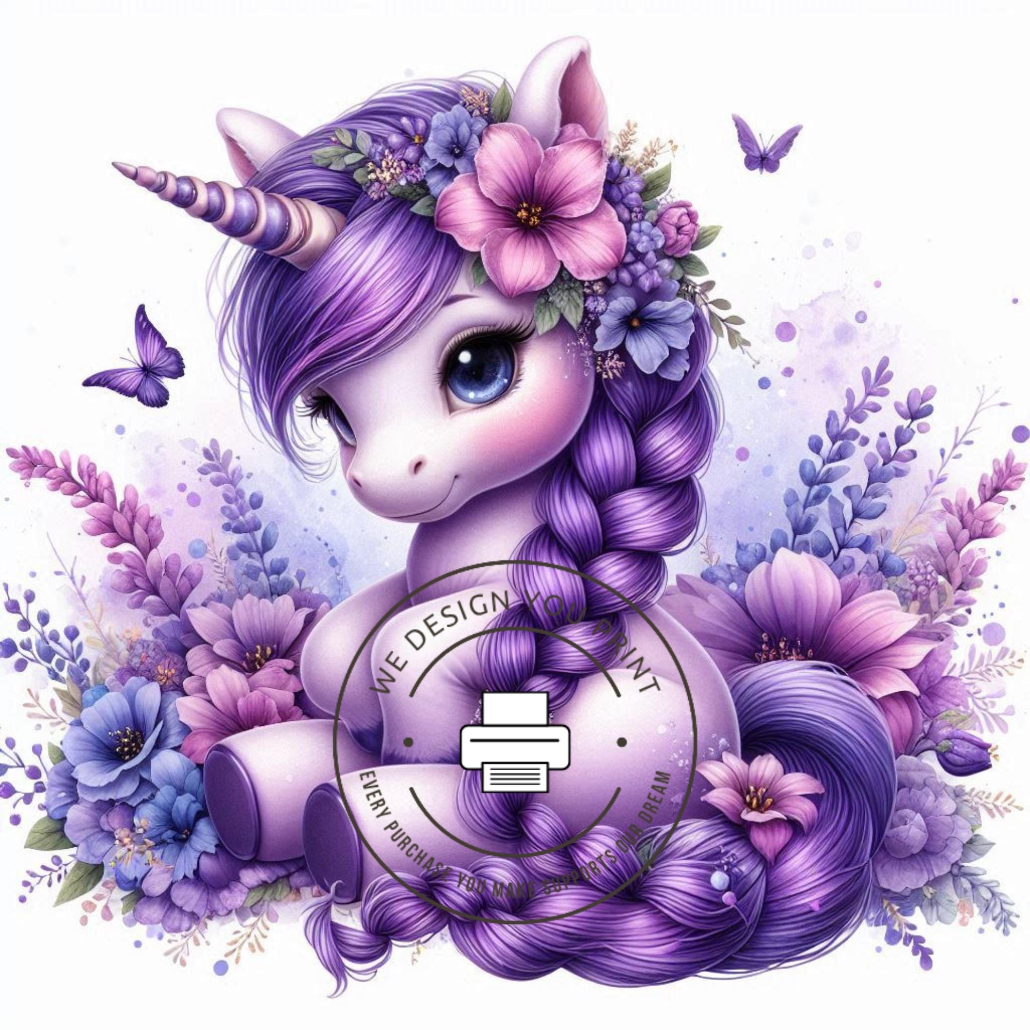 10 Purple Floral Unicorn Clipart JPG, Fantasy Unicorn, Cute Kawaii ...