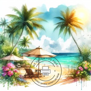 Tropical Summer Beach Clipart PNG, Sunny Summer Vacation Clip Art, Palm ...