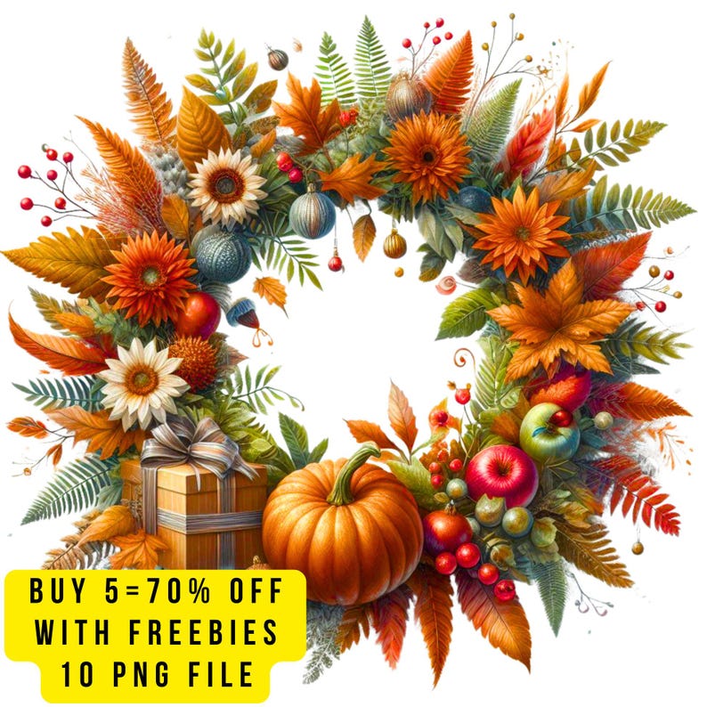 10 Autumn Fall Floral Wreath Clipart PNG, Clipart Autumn Fall ...
