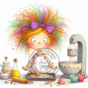 10 Rainbow Hair Girl Baking Clipart, Cute Chef Girl, Colorful Kitchen Illustration, Baking Digital Instant Download, Kids Cooking Clip Art