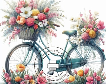 Conjunto de 10 imagens de bicicletas de primavera, JPG de alta qualidade (300 DPI) com fundo branco, download digital instantâneo, imagens de bicicletas de primavera para imprimir.