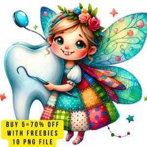 10 Tooth Fairy Clipart PNG Transparent, Colorful Whimsical Tooth Fairy Clip Art, Printable Kids Tooth Fairy Image, Digital Cute Tooth Fairy