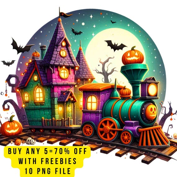 10 Haunted Halloween Train Clipart PNG, Spooky Ghost Train With