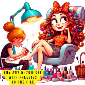 10 Cute Nail Salon Clipart, Spa Day PNG Clip Art, Manicure Pedicure Illustration, Self Care Beauty Digital Download, Girly Aesthetic Art