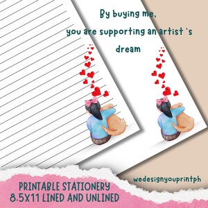 Carta da lettere stampabile per amanti dei cani / Carta da lettere a righe e senza righe / Carta da lettere carina con cani kawaii / Download digitale / Dimensioni 8,5x11