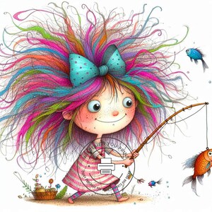 10 grillige meisje vissen clipart, hoge kwaliteit 300 DPI JPG witte achtergrond, digitale Instant Download afdrukbare Clip Art Set