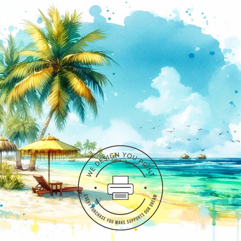 Tropical Summer Beach Clipart PNG, Sunny Summer Vacation Clip Art, Palm ...